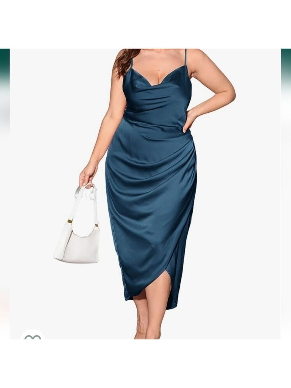 MakeMeChic Women's  Satin Silk Cowl Neck Ruched Wrap CamDress NWT Size XL Plus